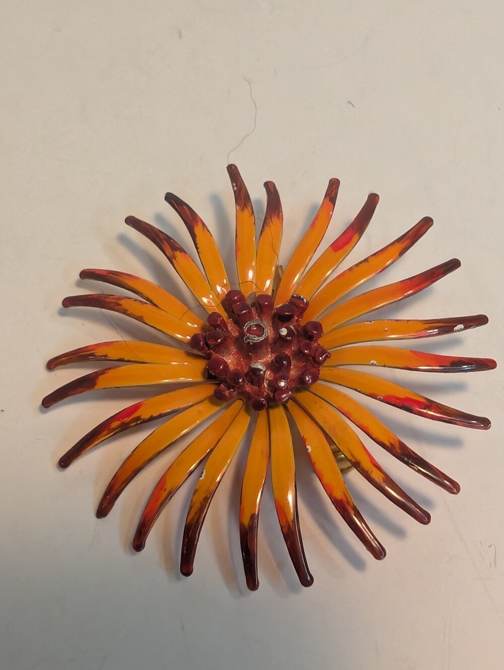 Vintage Flower Power Brooch 1970s Brown Enamel Daisy Sunflower.